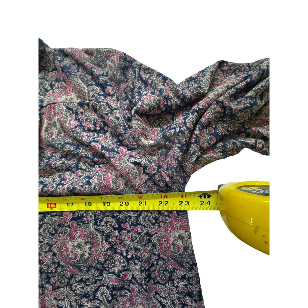 Lucky Brand Womens XL Paisley Print Boho Peasant Blouse Navy Pink Long Sleeve - Picture 9 of 12